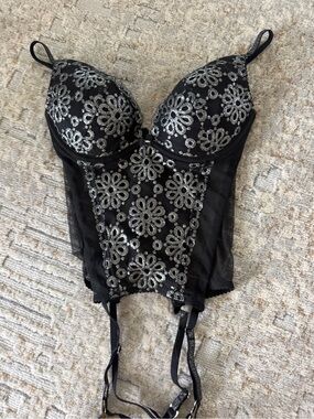 Victoria's Secret Black Mesh Bustier with Subtle Lace Trim